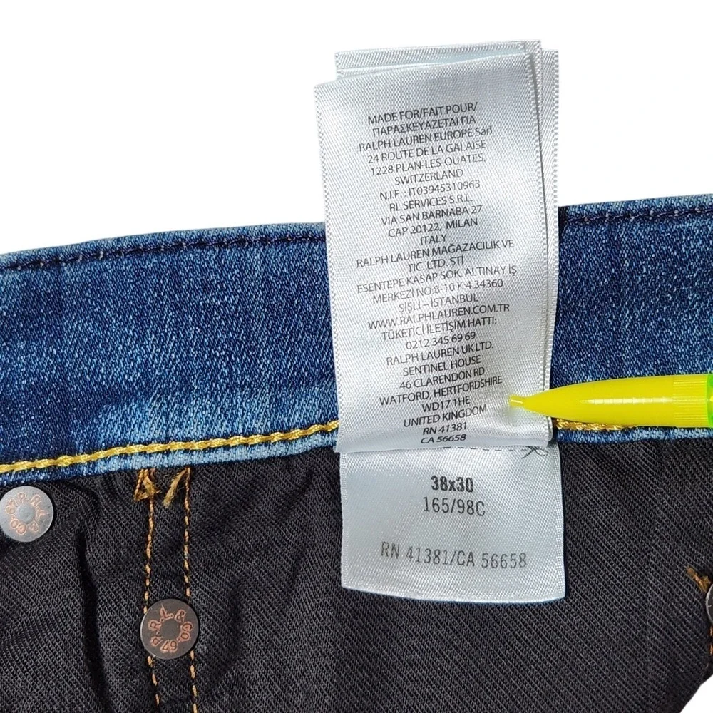 NWT Polo Ralph Lauren Varick‎ Slim Straight Jeans 38/30 Fit 40/30 Rope Dyed Blue